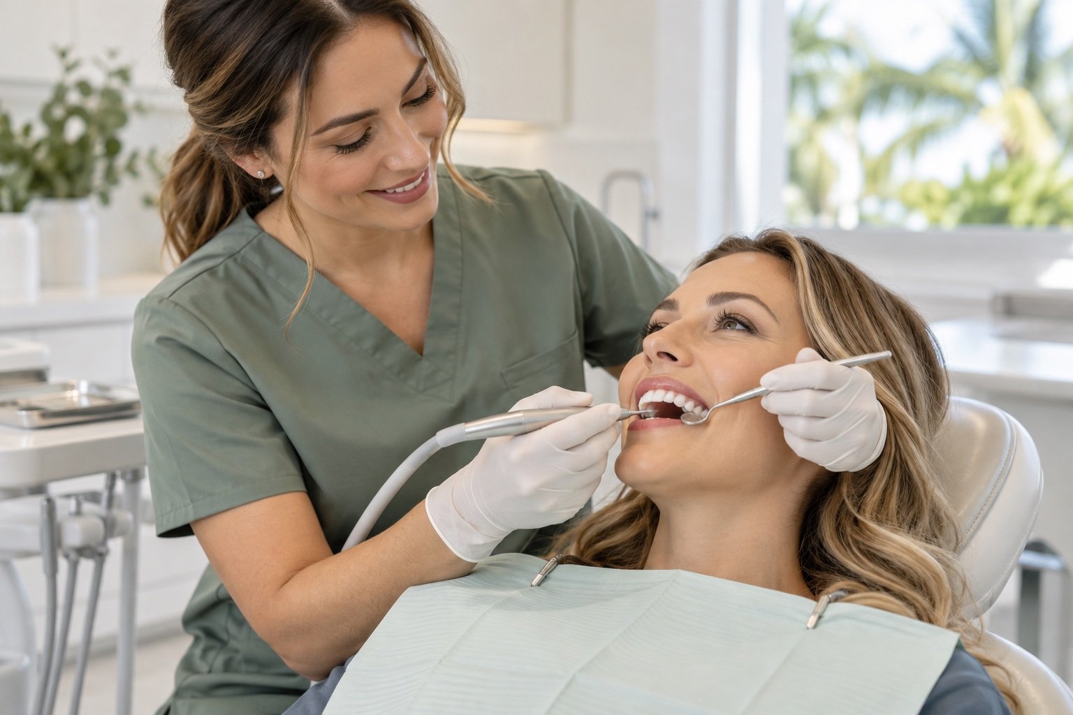 Illustrative photo of a clinician providing routine dental care to a patient